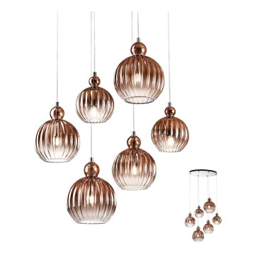 Redo 01-2070 - Kattokruunu johdossa PLUMEN 6xE14/42W/230V kupari