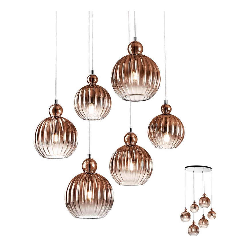 Redo 01-2070 - Kattokruunu johdossa PLUMEN 6xE14/42W/230V kupari
