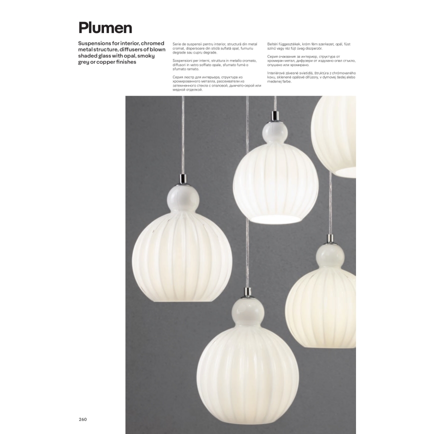 Redo 01-2070 - Kattokruunu johdossa PLUMEN 6xE14/42W/230V kupari