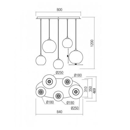 Redo 01-2080 - Kattokruunu johdossa BOWL 5xE27/42W/230V kupari