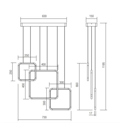 Redo 01-2098 - Himmennettävä LED-kattokruunu johdossa THAI LED/66W/230V 3000K musta