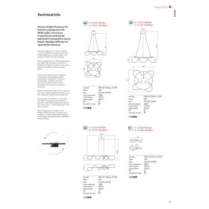 Redo 01-2110 - Himmennettävä LED-kattokruunu johdossa CORRAL LED/40W/230V 3000K kulta