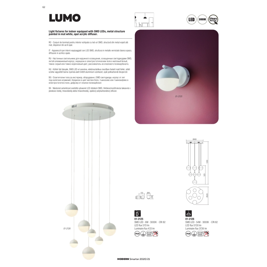 Redo 01-2125 - LED-seinävalaisin LUMO LED/6W/230V valkoinen
