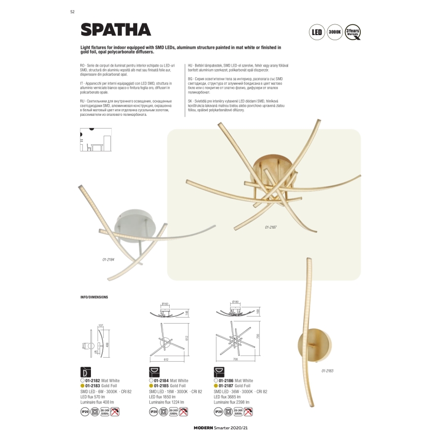 Redo 01-2185 - LED-kattovalaisin SPATHA 3xLED/6W/230V 3000K kulta