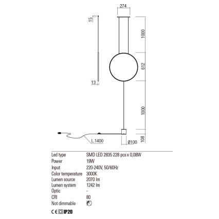 Redo 01-2197 - LED-lattiavalaisin SLICK LED/19W/230V musta
