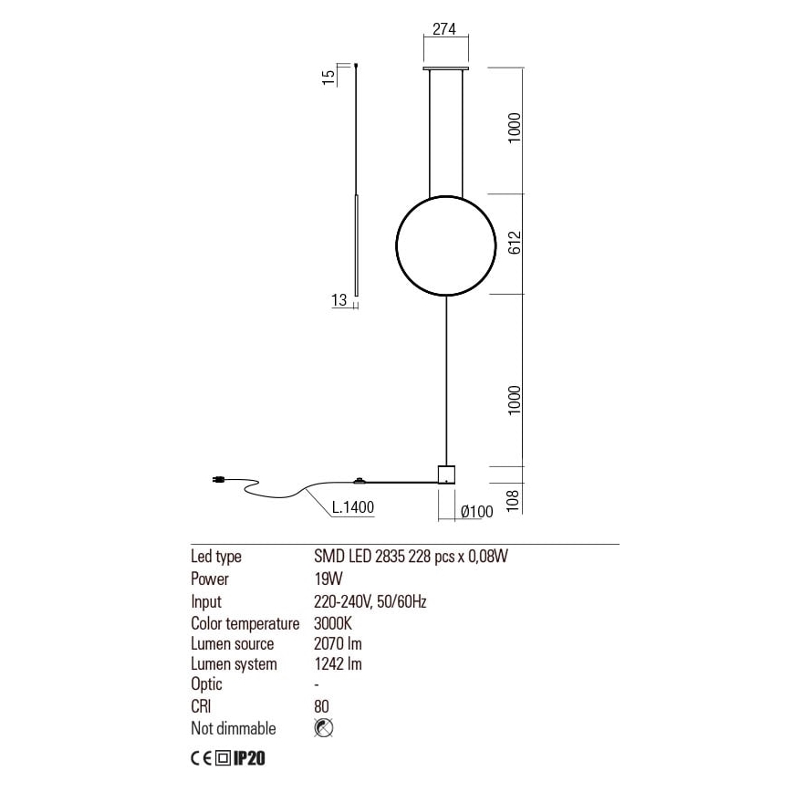 Redo 01-2197 - LED-lattiavalaisin SLICK LED/19W/230V musta