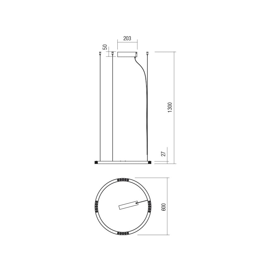 Redo 01-2202 - LED-kattokruunu johdossa UNION LED/34W/230V CRI 90 3000K halkaisija 60 cm valkoinen