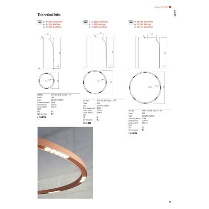 Redo 01-2207 - LED-kattokruunu johdossa UNION LED/50W/230V CRI 90 3000K halkaisija 90 cm musta