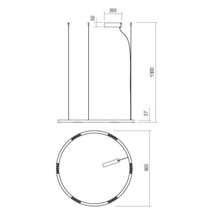 Redo 01-2207 - LED-kattokruunu johdossa UNION LED/50W/230V CRI 90 3000K halkaisija 90 cm musta