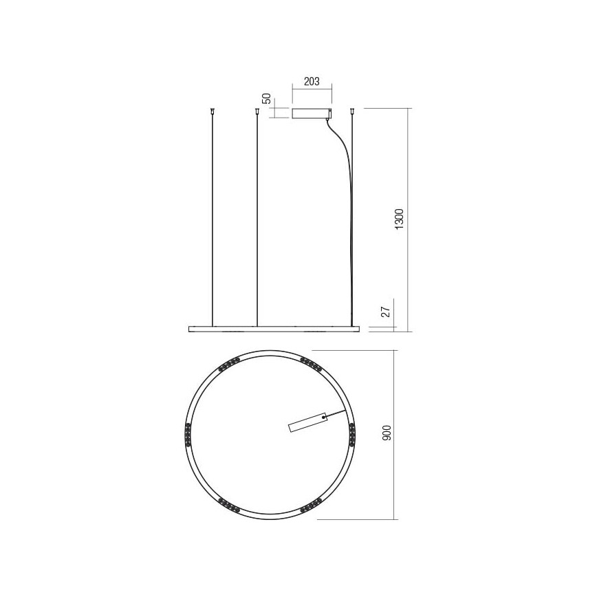 Redo 01-2207 - LED-kattokruunu johdossa UNION LED/50W/230V CRI 90 3000K halkaisija 90 cm musta