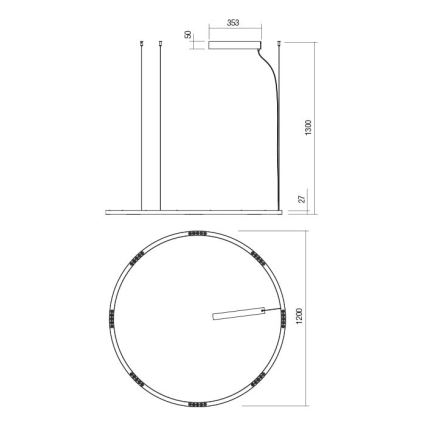 Redo 01-2208 - LED-kattokruunu johdossa UNION LED/68W/230V CRI 90 3000K halkaisija 120 cm valkoinen