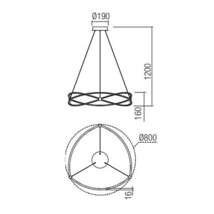 Redo 01-2254 - Himmennettävä LED-kattokruunu johdossa QUARK LED/54W/230V 3000K halkaisija 80 cm musta