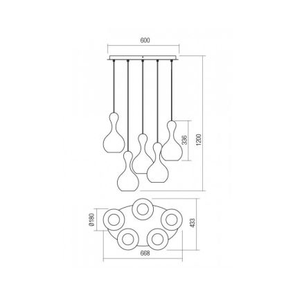 Redo 01-2263 - Kattokruunu johdossa LOB 5xE27/42W/230V kupari