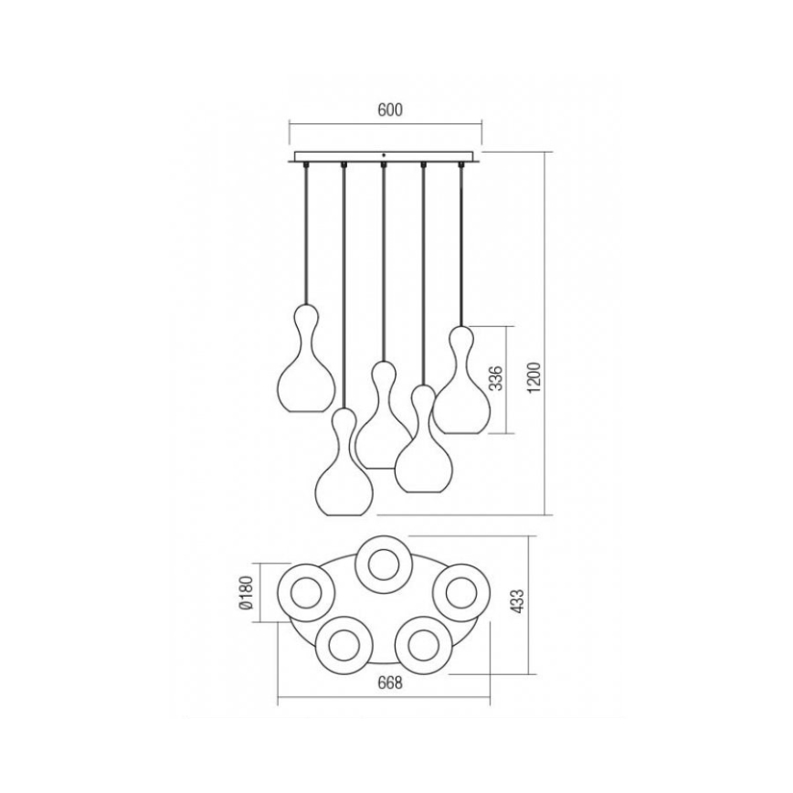 Redo 01-2263 - Kattokruunu johdossa LOB 5xE27/42W/230V kupari
