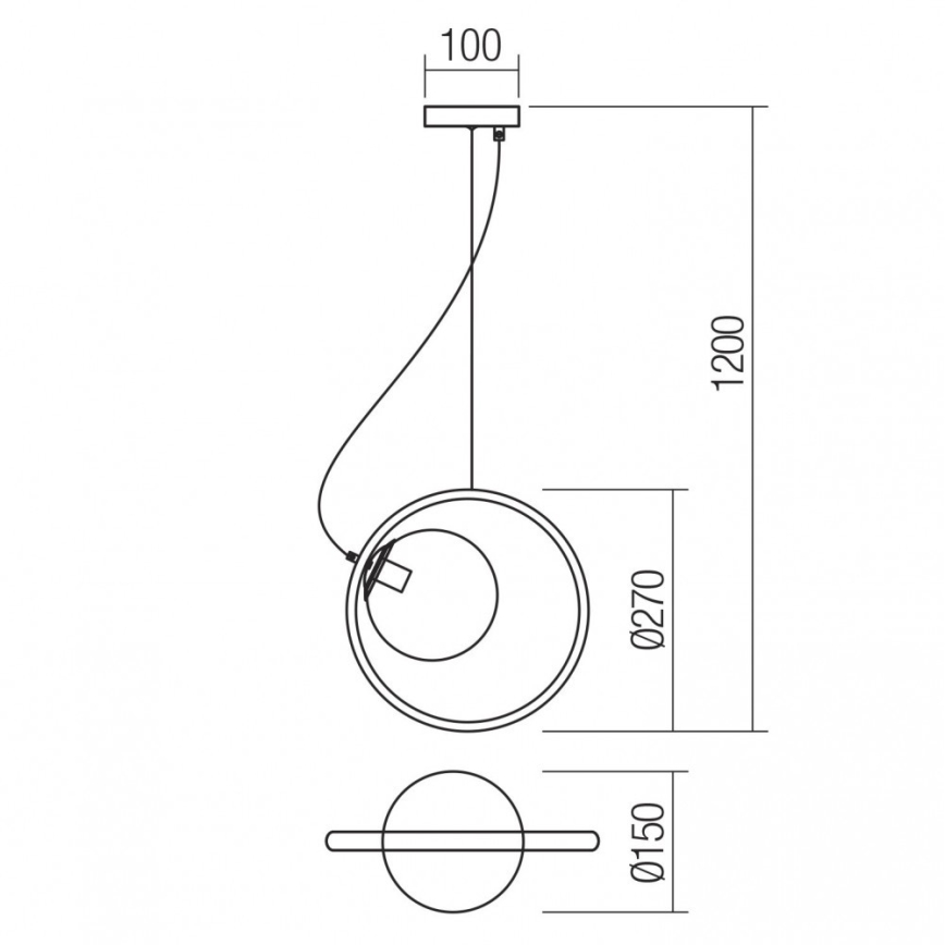 Redo 01-2320 - Kattokruunu johdossa KLEIDI 1xE14/28W/230V halkaisija 27 cm musta
