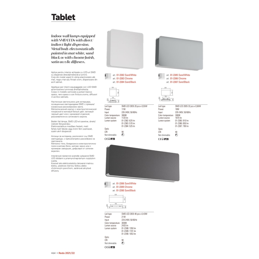 Redo 01-2384 - LED-seinävalaisin TABLET LED/11W/230V 3000K CRI 90 musta