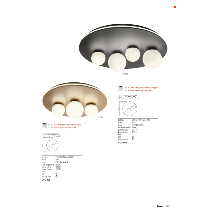 Redo 01-2466 - LED Kattovalaisin CORUM LED/48W/230V 3000K CRI 90 musta