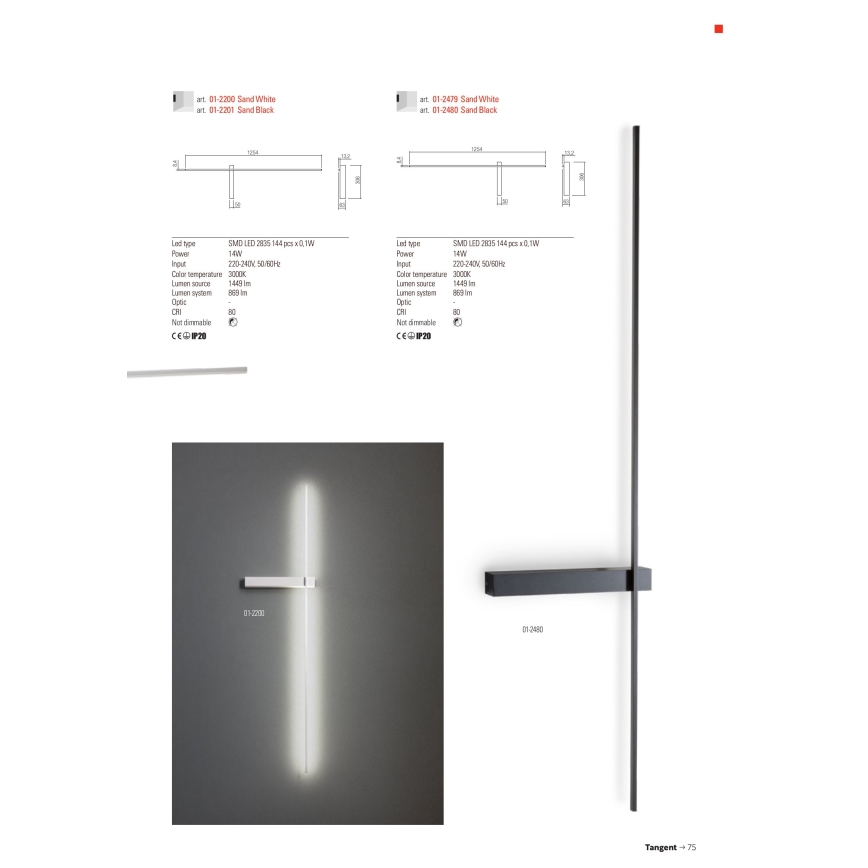Redo 01-2479 - LED seinävalaisin TANGENT LED/14W/230V valkoinen