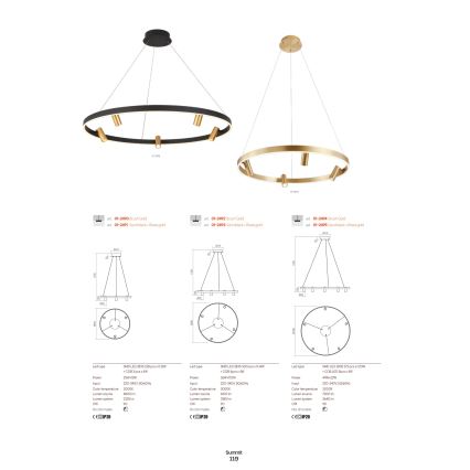 Redo 01-2492 - LED-kattokruunu johdossa SUMMIT LED/53,5W/230V CRI 90 halkaisija 80,8 cm kulta