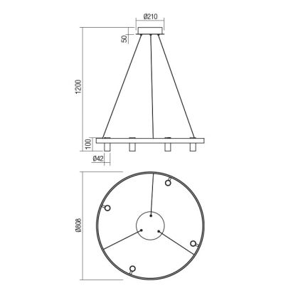 Redo 01-2492 - LED-kattokruunu johdossa SUMMIT LED/53,5W/230V CRI 90 halkaisija 80,8 cm kulta