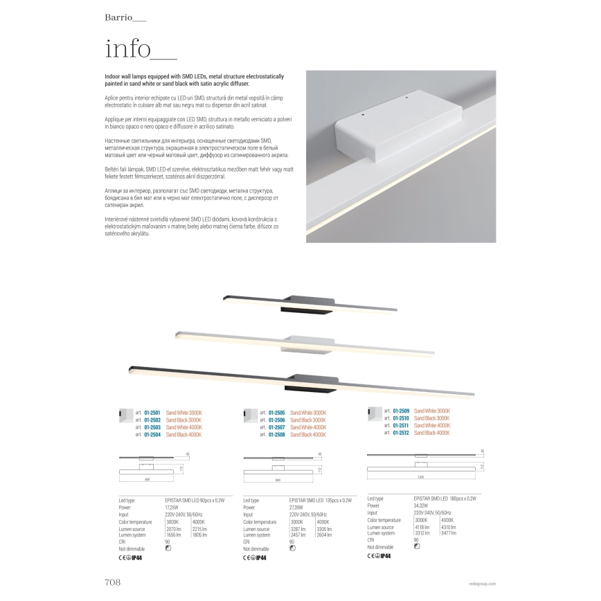 Redo 01-2511 - Kylpyhuoneen LED-peilivalo BARRIO LED/34,32W/230V 120 cm CRI 90 IP44 valkoinen