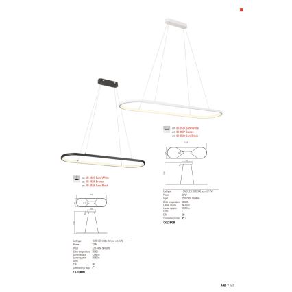 Redo 01-2523 - Himmennettävä LED-kattokruunu johdossa LAP LED/32W/230V CRI 90 valkoinen