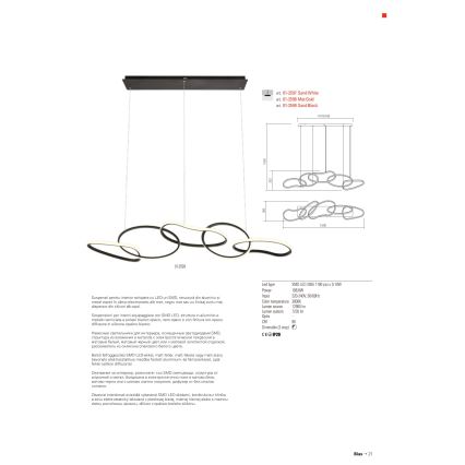 Redo 01-2599 - Himmennettävä LED-kattokruunu johdossa BIAS LED/108,6W/230V CRI 90 3000K musta