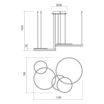 Redo 01-2610 - Himmennettävä LED-kattokruunu johdossa SIGUA LED/114W/230V CRI 90 3000K ruskea