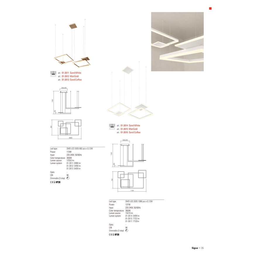 Redo 01-2611 - Himennettävä LED-riippuvalaisin kaapelilla SIGUA LED/110W/230V CRI 90 valkoinen