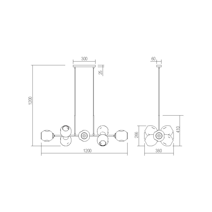 Redo 01-2622 - Kattokruunu johdossa PIERCE 8xE27/42W/230V musta/savuinen