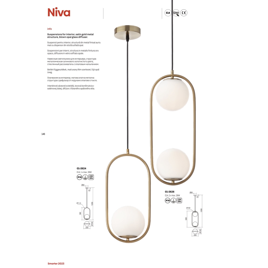 Redo 01-2626 - Kattokruunu johdossa NIVA 2xE14/28W/230V