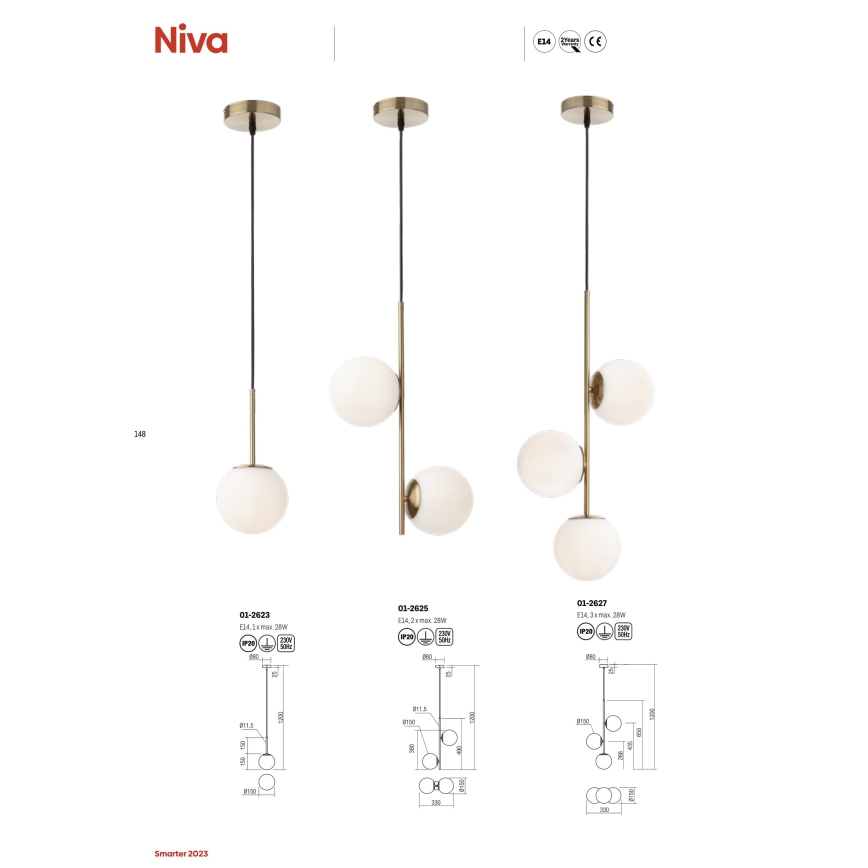 Redo 01-2627 - Kattokruunu johdossa NIVA 3xE14/28W/230V