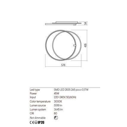 Redo 01-2660 - LED-kattovalaisin ARP LED/45W/230V musta