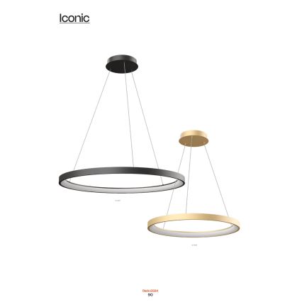 Redo 01-2676 - Himmennettävä LED-kattokruunu johdossa ICONIC LED/60W/230V halkaisija 78 cm kulta