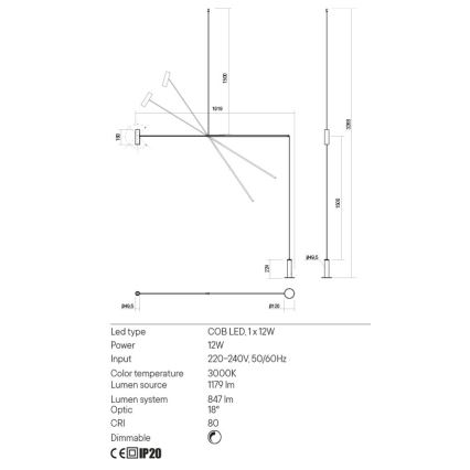 Redo 01-2695 - Himmennettävä LED-lattiavalaisin PICAS LED/12W/230V musta