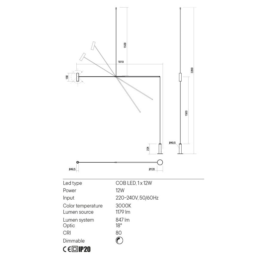 Redo 01-2695 - Himmennettävä LED-lattiavalaisin PICAS LED/12W/230V musta