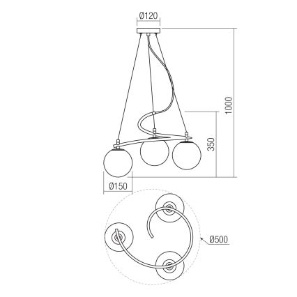 Redo 01-2715 - Kattokruunu johdossa VOLLEY 3xE14/28W/230V kulta