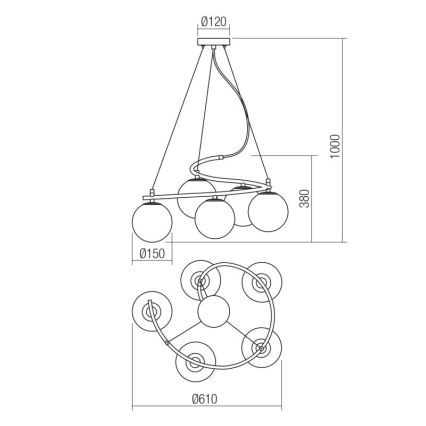 Redo 01-2719 - Kattokruunu johdossa VOLLEY 5xE14/28W/230V kulta