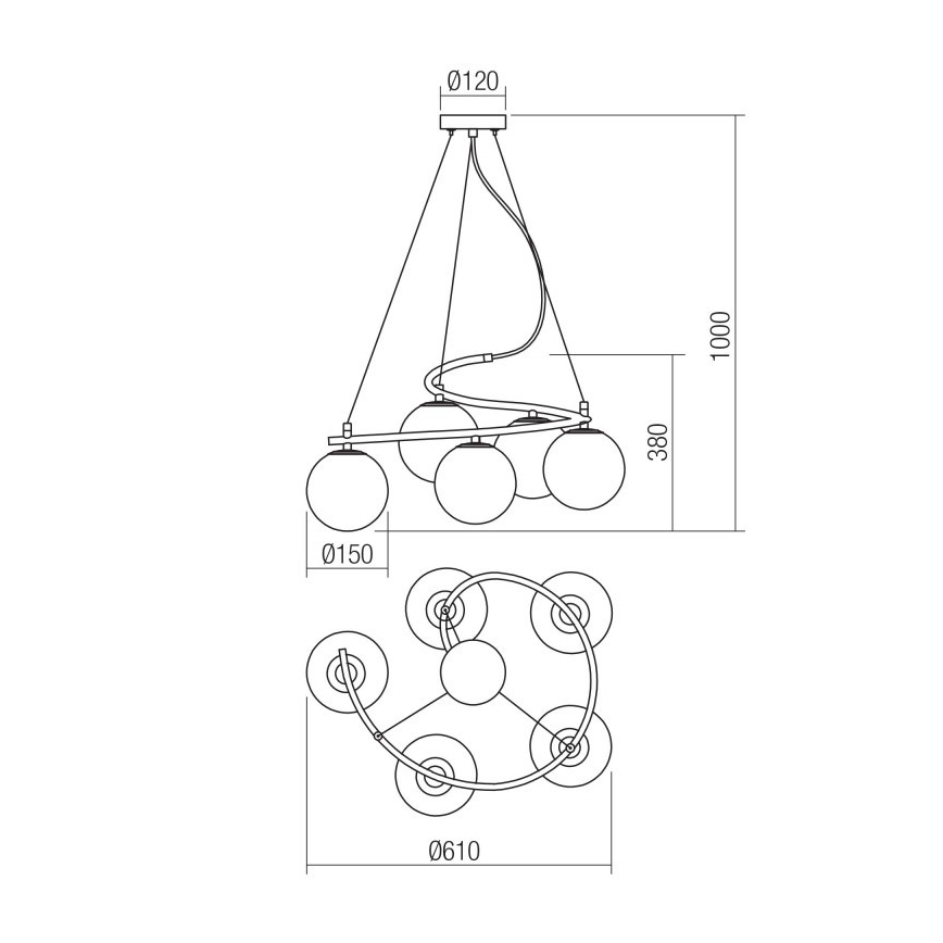 Redo 01-2719 - Kattokruunu johdossa VOLLEY 5xE14/28W/230V kulta