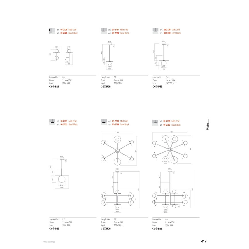 Redo 01-2735 - Varrellinen kattokruunu PLATO 8xG9/10W/230V kultainen
