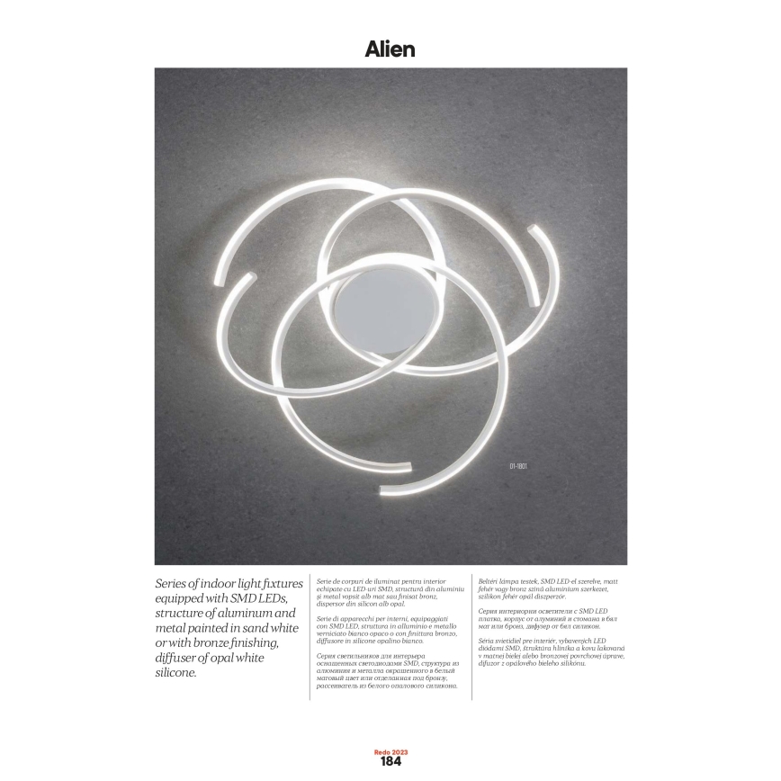 Redo 01-2748 - Himmennettävä LED-kattovalaisin ALIEN LED/75W/230V 3000K halkaisija 90 cm valkoinen