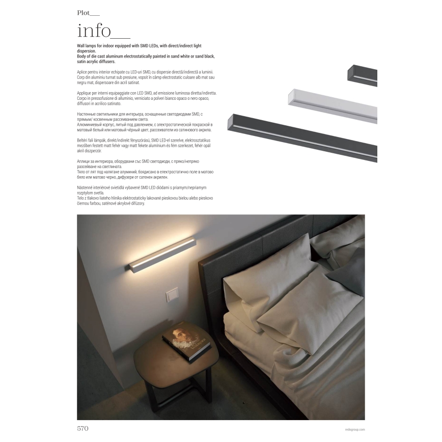 Redo 01-2767 - PLOT LED - seinävalaisin 35 W/230 V, 120 cm, musta