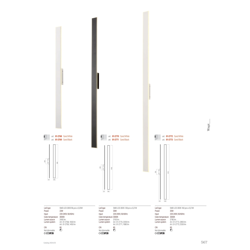 Redo 01-2769 - LED-seinävalaisin WAPI LED/23W/230V 90,5 cm musta