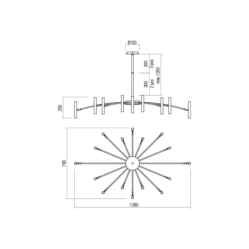 Redo 01-2776 - Riippukattokruunu RAYEN 16xG9/10W/230V pronssi