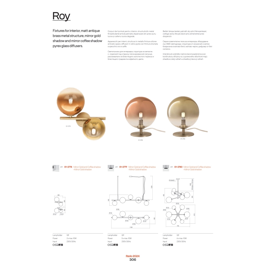 Redo 01-2784 - Pöytävalaisin ROY 2xG9/10W/230V