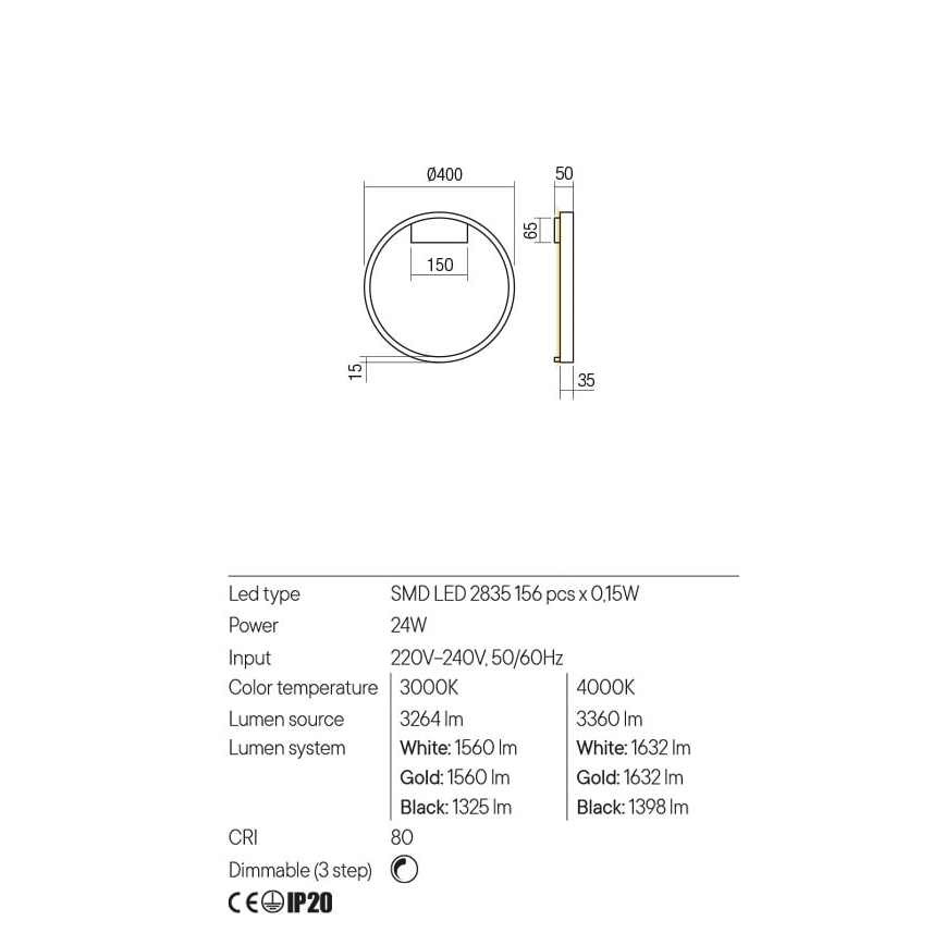 Redo 01-2819 - Himmennettävä LED-seinävalaisin FEBE LED/24W/230V musta