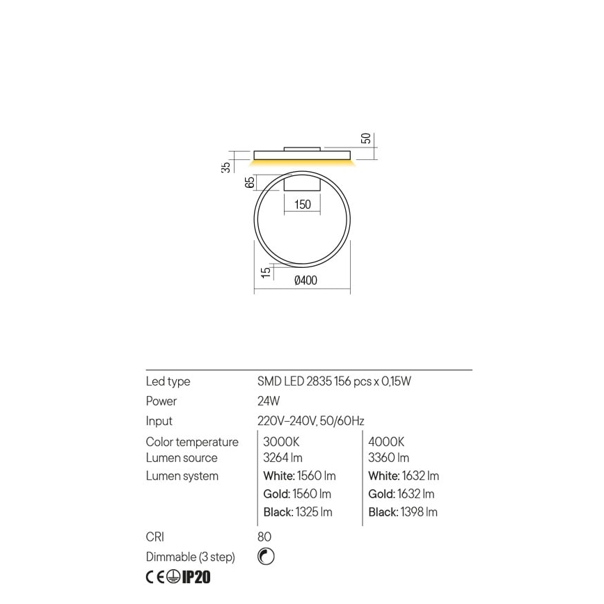 Redo 01-2835 - Himmennettävä LED-seinävalaisin FEBE LED/24W/230V kulta