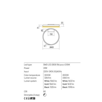 Redo 01-2837 - Himmennettävä LED-seinävalaisin FEBE LED/24W/230V musta