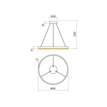 Redo 01-2865 - Himmennettävä LED-kattokruunu johdossa FEBE LED/37W/230V kulta