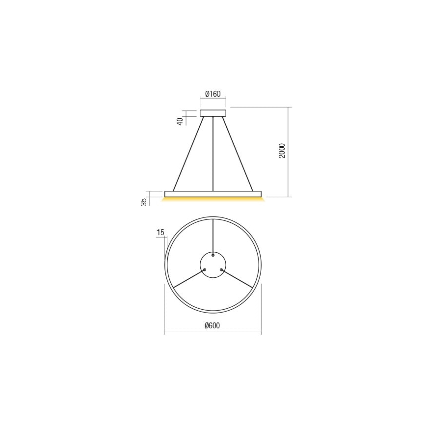 Redo 01-2867 - Himmennettävä LED-kattokruunu johdossa FEBE LED/37W/230V musta